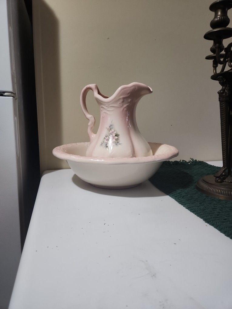 Antique Ironstone Pitcher And Basin Set