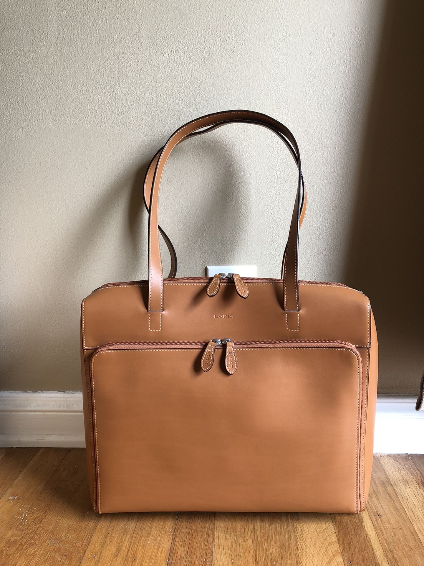 Lodis Leather Satchel Computer Briefcase Tan