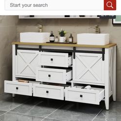 Moasis 60" Farmhouse Double Sink Bathroom Vanity Cabinet