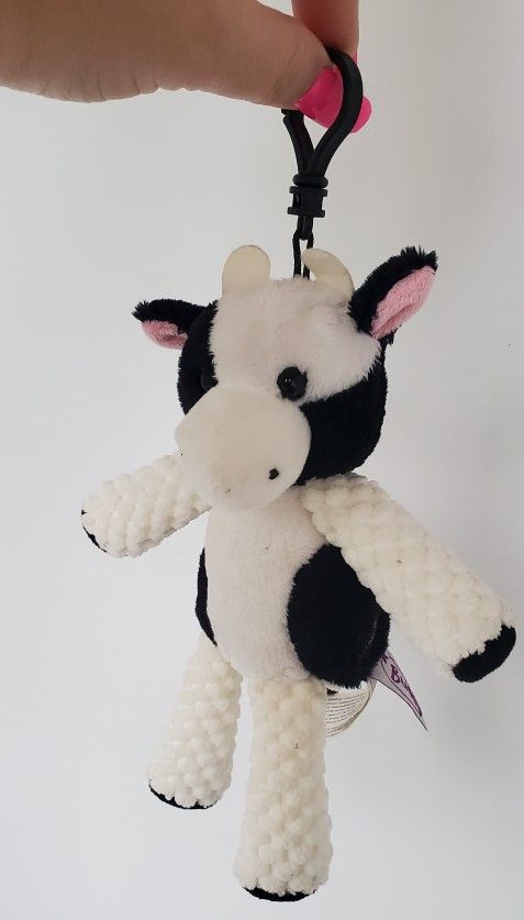 Scentsy Buddy Small Black White Clover Cow Hanging Clip On Stuffed Plush 8"