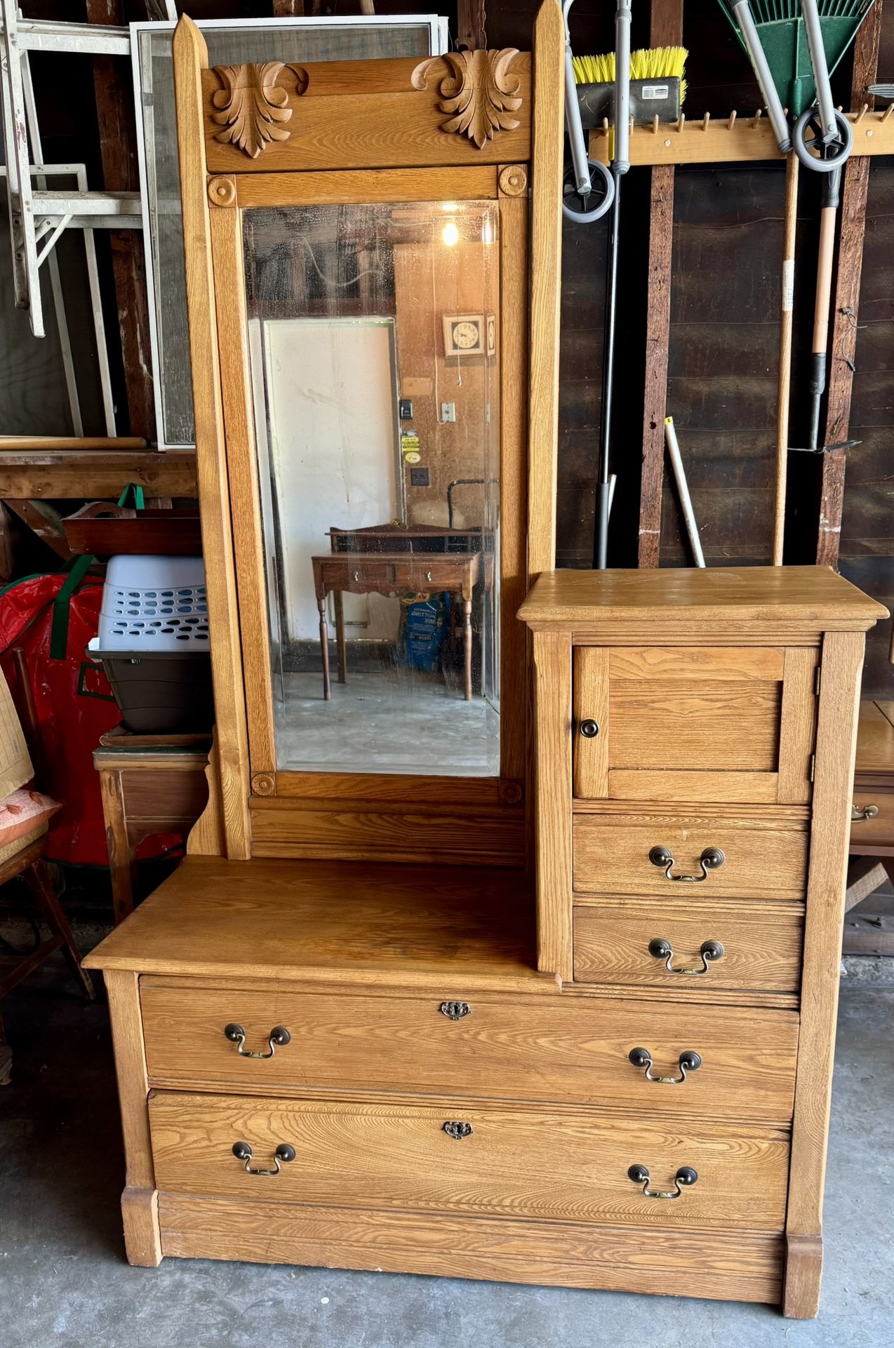 Antique Oak Gentlemen’s Dresser With Mirror