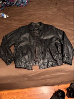 Men's Black Leather Bomber Jacket Full Zip Lined Size L 44" Chest