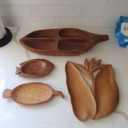 Hand-Carved Wooden Serving Dishes Set of 4