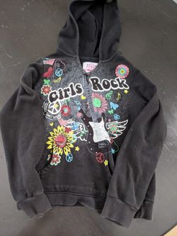 Cute Girls Black Pullover Hoodie Size 10/12 L