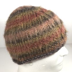 Hand Knit Fuzzy Beanie Mohair Wool Fur Cozy Furry Winter Cap Hat