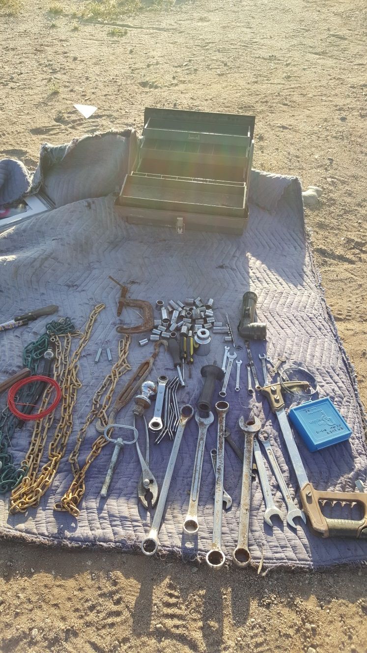 Different tools and metal tool box