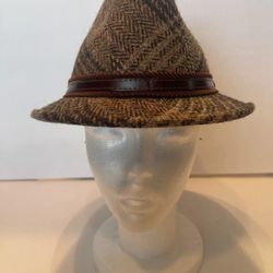 Harris Tweed Patchwork Pattern Brim Corduroy Band genuine leather Brass Button