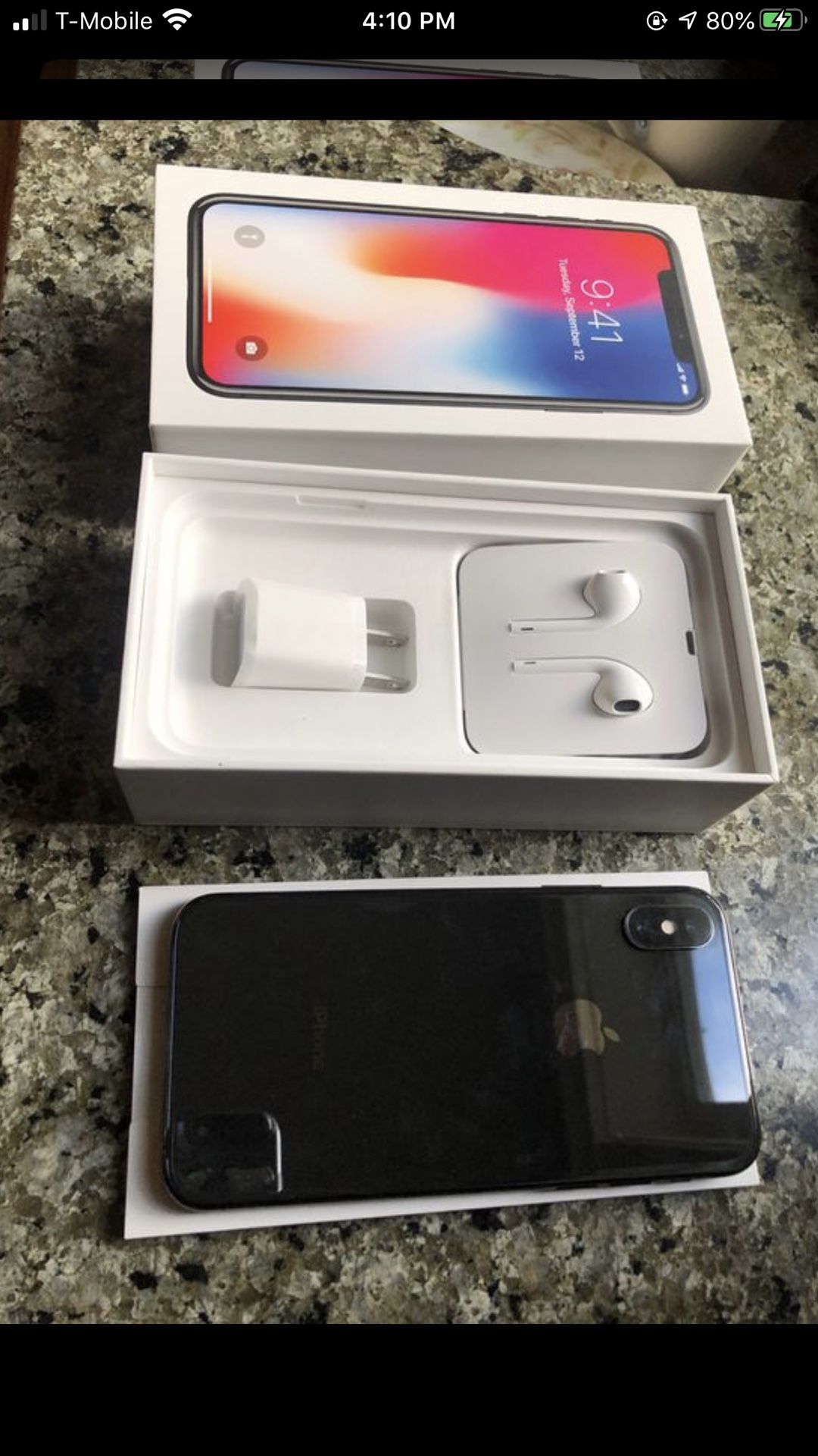 iPhone X 256 unlocked with box and accessories