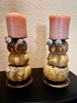 HALLOWEEN/ THANKSGIVING 7” Tall Pumpkin Candle Holders Set of Two