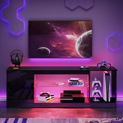 Bestier 57" Gloss Black Media Console - Gaming TV Stand for 65 Inch TV, Entertainment Center for PS5/Xbox Series X, Modern Home Theater Design, Adjust