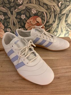 Adidas White Low-Top Sneakers with Blue Stripes Size 9