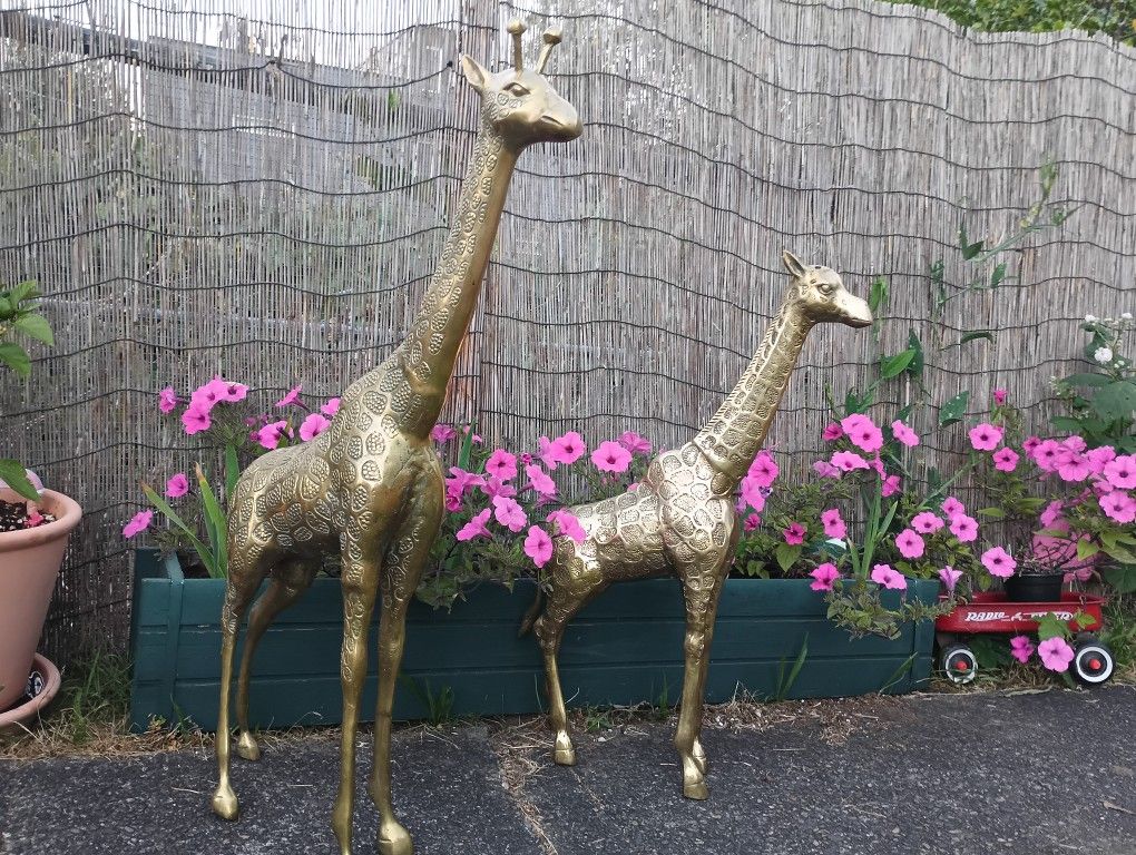 Vintage Large Brass Giraffes