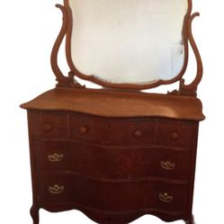 Serpentine Tiger Oak Dresser w/ Original Mirror