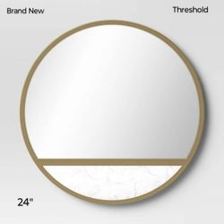 Brand New Threshold Modernist  24" Gold Colored Metal And Faux  Marble Round Table