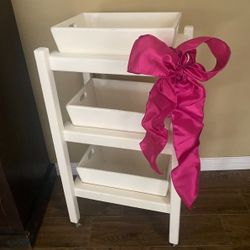 VINTAGE HANDMADE FOLK ART STYLE 3-BIN ROLLING STORAGE CART