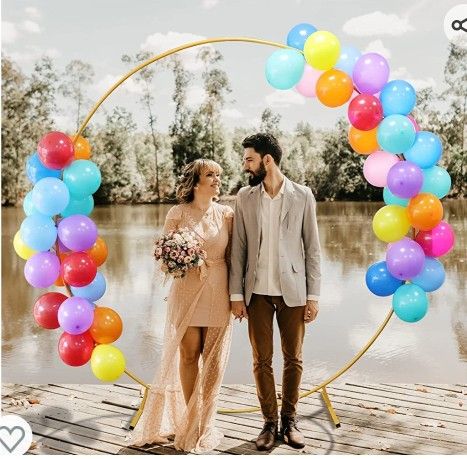 6.5ft Balloon Arch Wedding Arch for Ceremony Balloon Arch Stand Circle Gold Metal Arch Stand