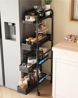 UMDONX Slim Storage Cart 4 Tier with Pull Out Basket Bathroom Organizer Rolling cart, Rolling Utility Cart