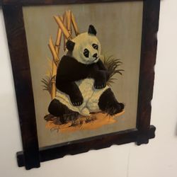Vintage panda Painting signed artwork fine art