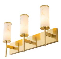 MENCOLULU 23.62 in. 3-Light Gold Bathroom Vanity Light with Cylindrical Marble Crackle Glass Shades