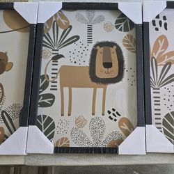 New Kids Safari Animal Framed Art Set 11x16
