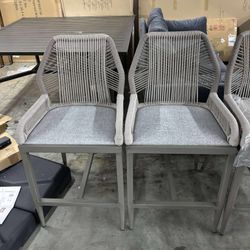 PURPLE LEAF 2 Pieces Bar Stools Patio Modern Rattan Barstools Aluminum Woven Tall Bar Chairs with Cushions for Outdoor Kitchen Island Garden