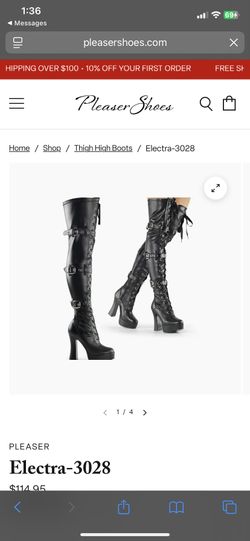 Women’s Black Thigh High Buckle Lace Pleaser Boots