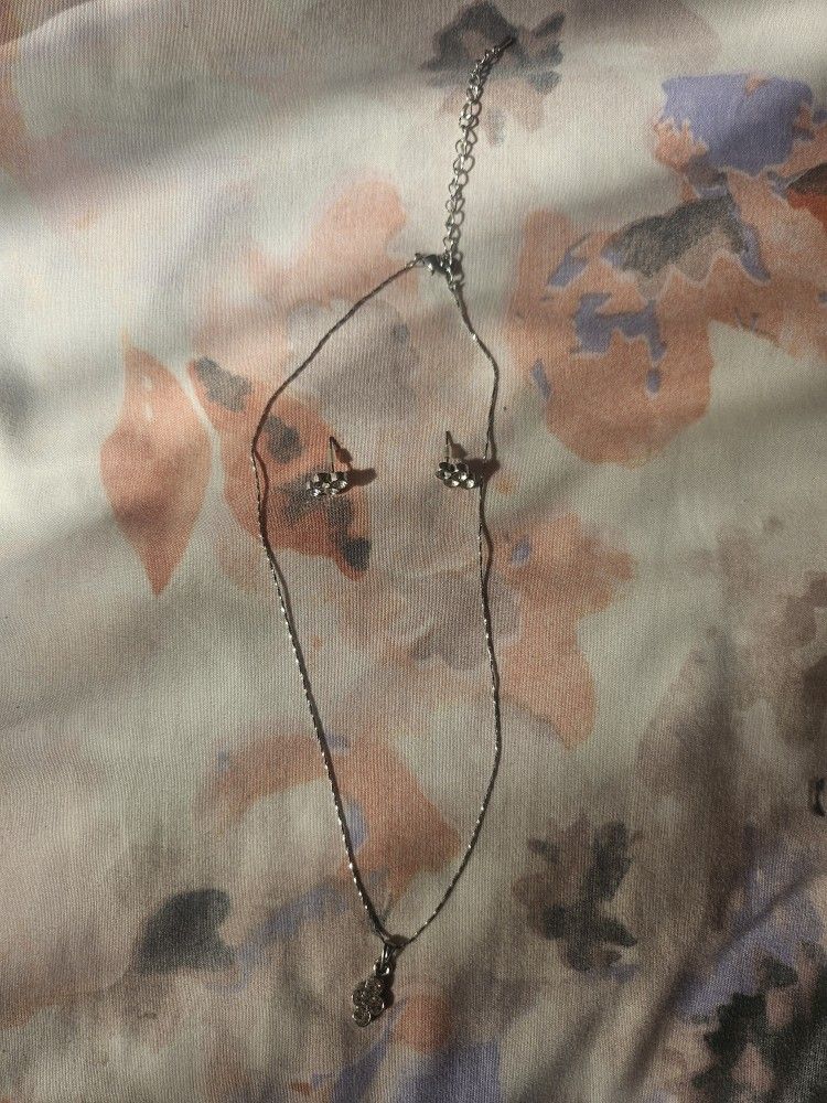 Silver Diamond Necklace & Earrings Set 