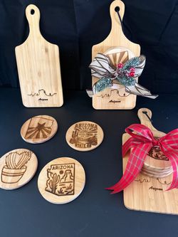 Arizona Engraved Cutting Board And Coaster Set with Bottle Opener