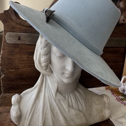 AUTHENTIC 100% Felt Wool Woman’s Blue Hat Feather 