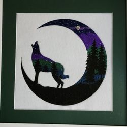 Embroidered Wolf On The Moon Frame