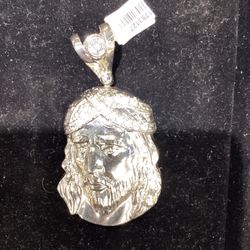 Silver And Cubic Zirconium Jesus Head Charm