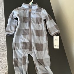 NWT Carter's Baby Fleece Sleep & Play – Blue/Grey Buffalo Check (Size 6M)