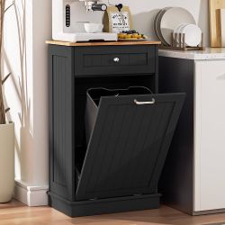 13 Gallons Tilt Out Trash Cabinet Kitchen Waste Bins Free Standing Laundry Hamper Recycling Cabinet Trash Can Holder with Hideaway Drawer Pet Proof Tr