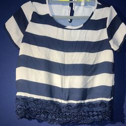 Xhilaration Stripped and Knit Blouse Navy & Off White Size Small