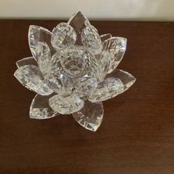 Swarovski Silver Crystal Lotus Flower candle holder .