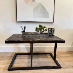 Industrial End Table Dark Wood Black Metal