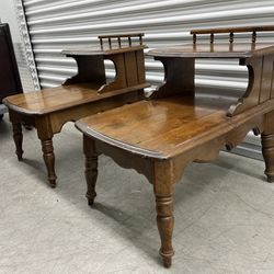 Vintage Pair Of Solid Wood Step End Tables
