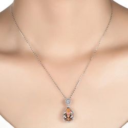 Created Champagne Morganite Silver White Sapphire Pendant 
