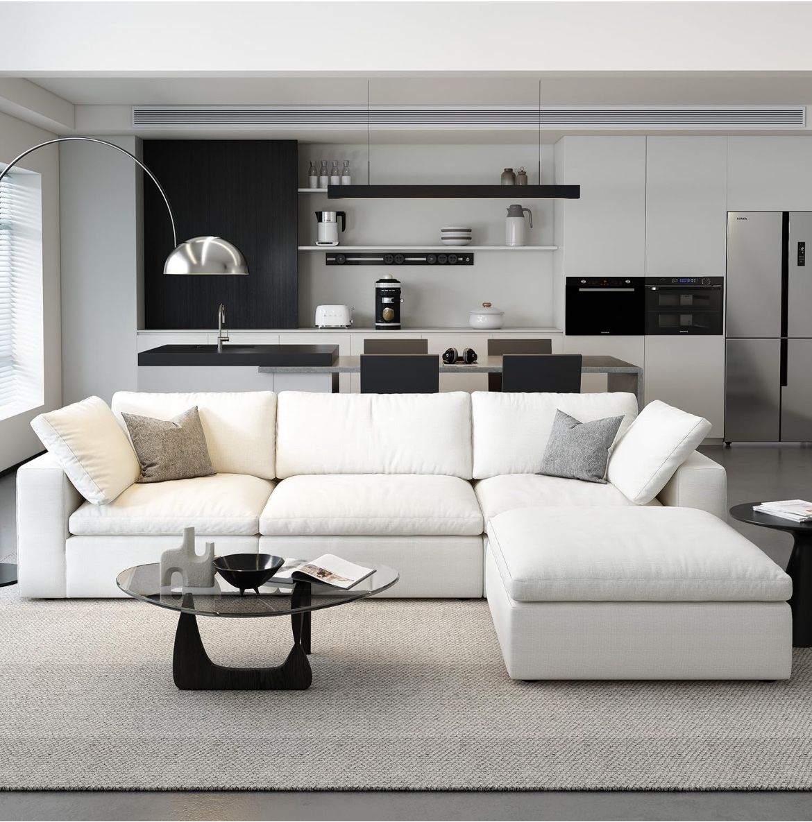 Cloud Modular Sectional Sofa with Storage Ottoman,120" L Shaped Sectional Couches for Living Room,Down Filled Comfort Minimalist Deep Sofa Couches for