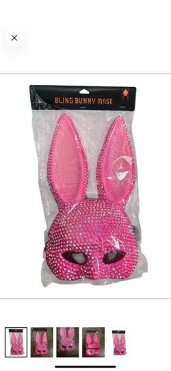 Bright pink bling bunny Halloween mask one size