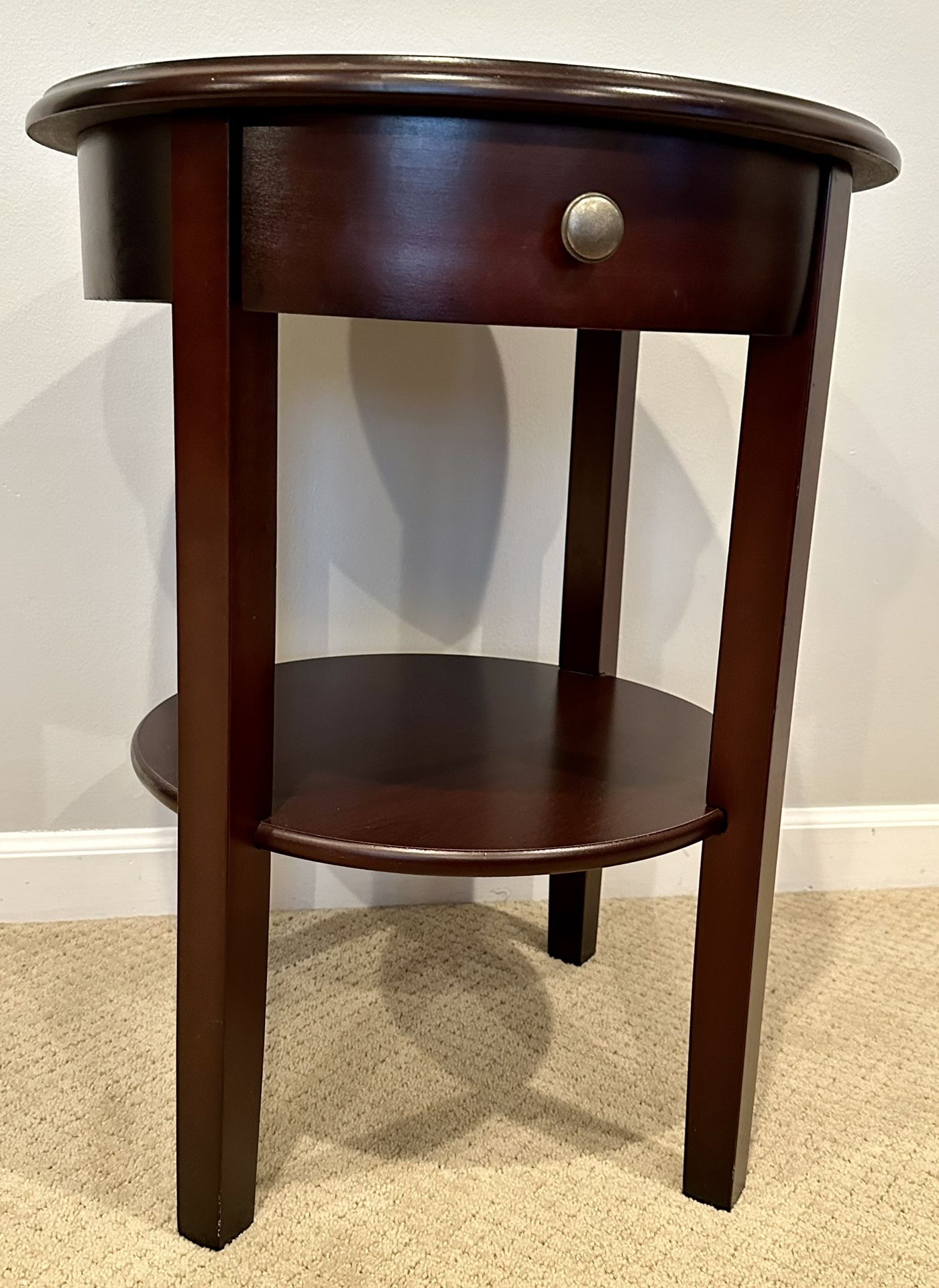 Brown Round Side Table With Drawer