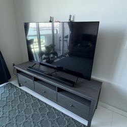 Wood TV Console + 65” Samsung Smart TV + Soundbar & Subwoofer