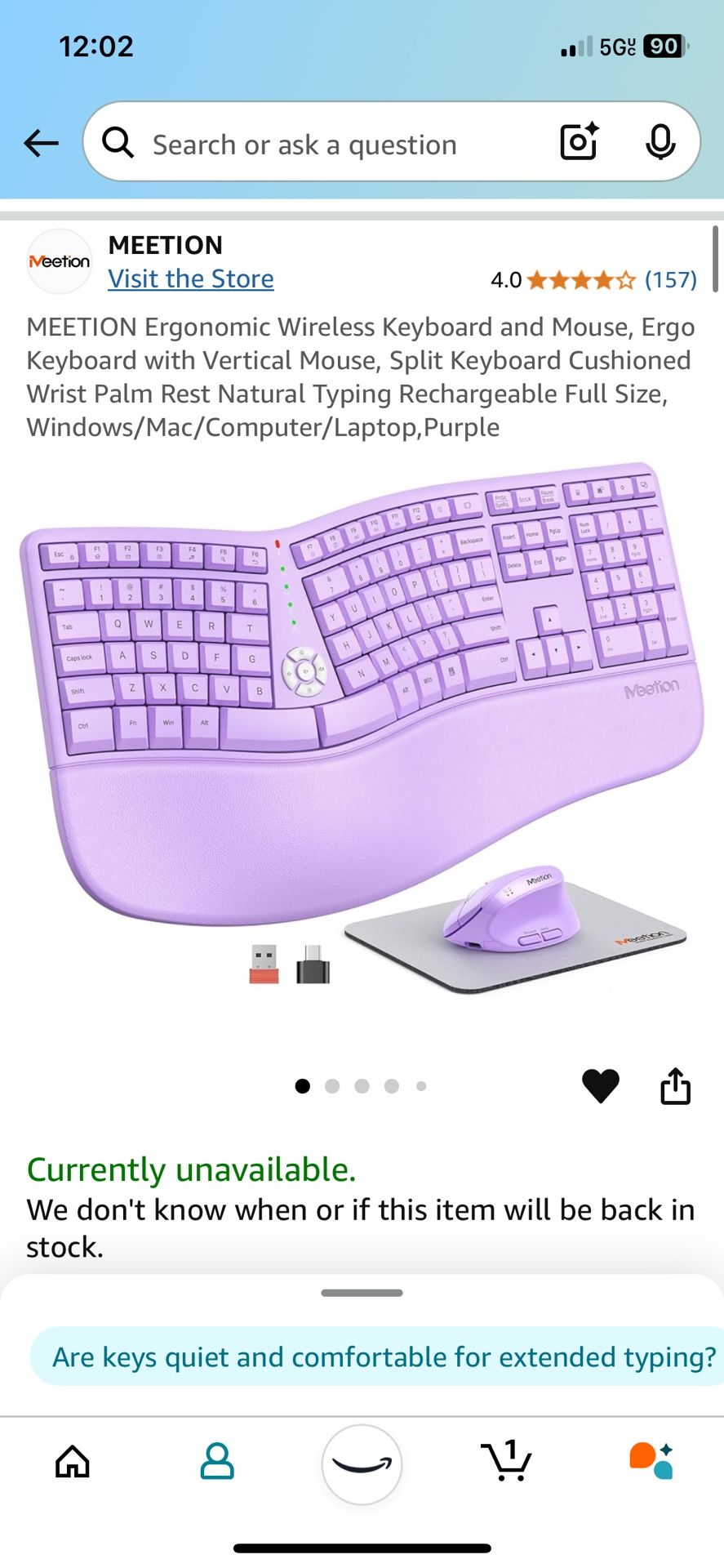 MEETION Ergonomic Wireless Keyboard and Mouse, Ergo Keyboard with Vertical Mouse, Split Keyboard Cushioned Wrist Palm Rest Natural Typing Rechargeable