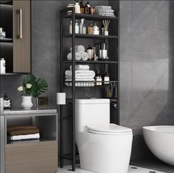 0805: New Over-The-Toilet Storage Rack, 4-Tier Bathroom Organizer Shelf Over Toilet with Adjustable Shelf and Basket, Freestanding Space Saver Bathroo