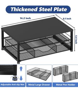Desk Organizer and Accessories, 2-Tier Computer Monitor Stand Riser with Drawer and 2 Pen Holders, Laptop Stand, Office Desk Accessories for Office Su