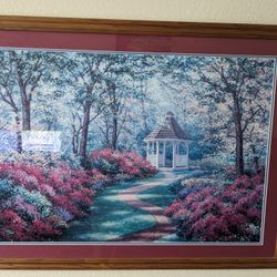 Botanical Gazebo & flower Garden Landscape Art In Frame