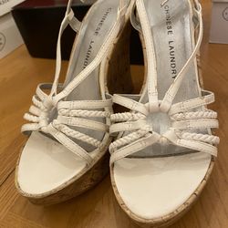 Chinese Laundry White Cork Wedge Heels Size 7
