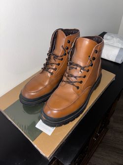 Men's Tan Leather Lace-Up Combat Boots