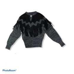 Vintage Pioneer Wear Fringe Western Suede Leather Black Gray Small/ Med Flaws