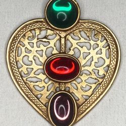 Vintage Carol Dauplaise Gold Tone Filigree Heart Brooch